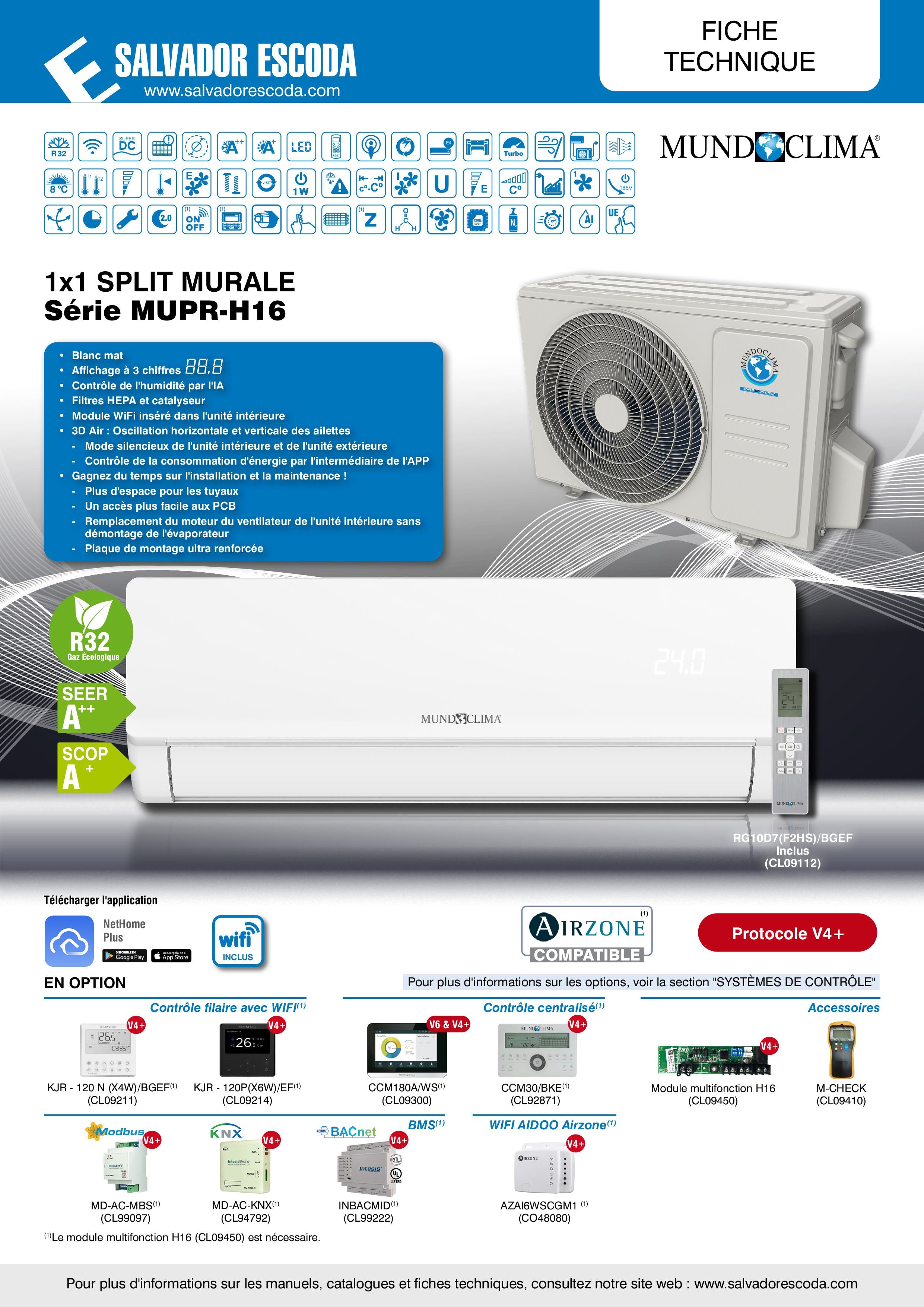 MONO SPLIT MUNDO CLIMA MUPR H16 WIFI INCLUS