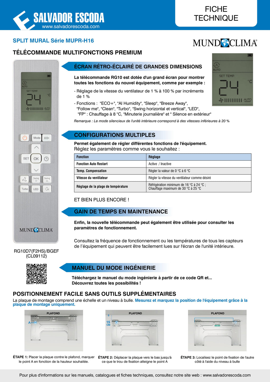 MONO SPLIT MUNDO CLIMA MUPR H16 WIFI INCLUS